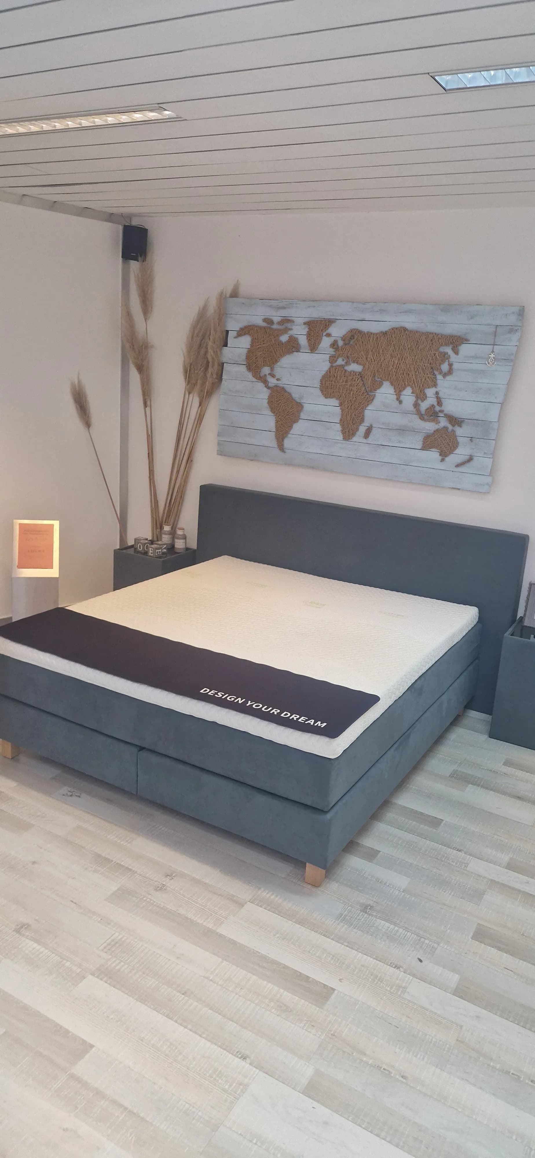 Boxspringbett DaVinci 180x200 Kunstleder blau/grün Gel Topper