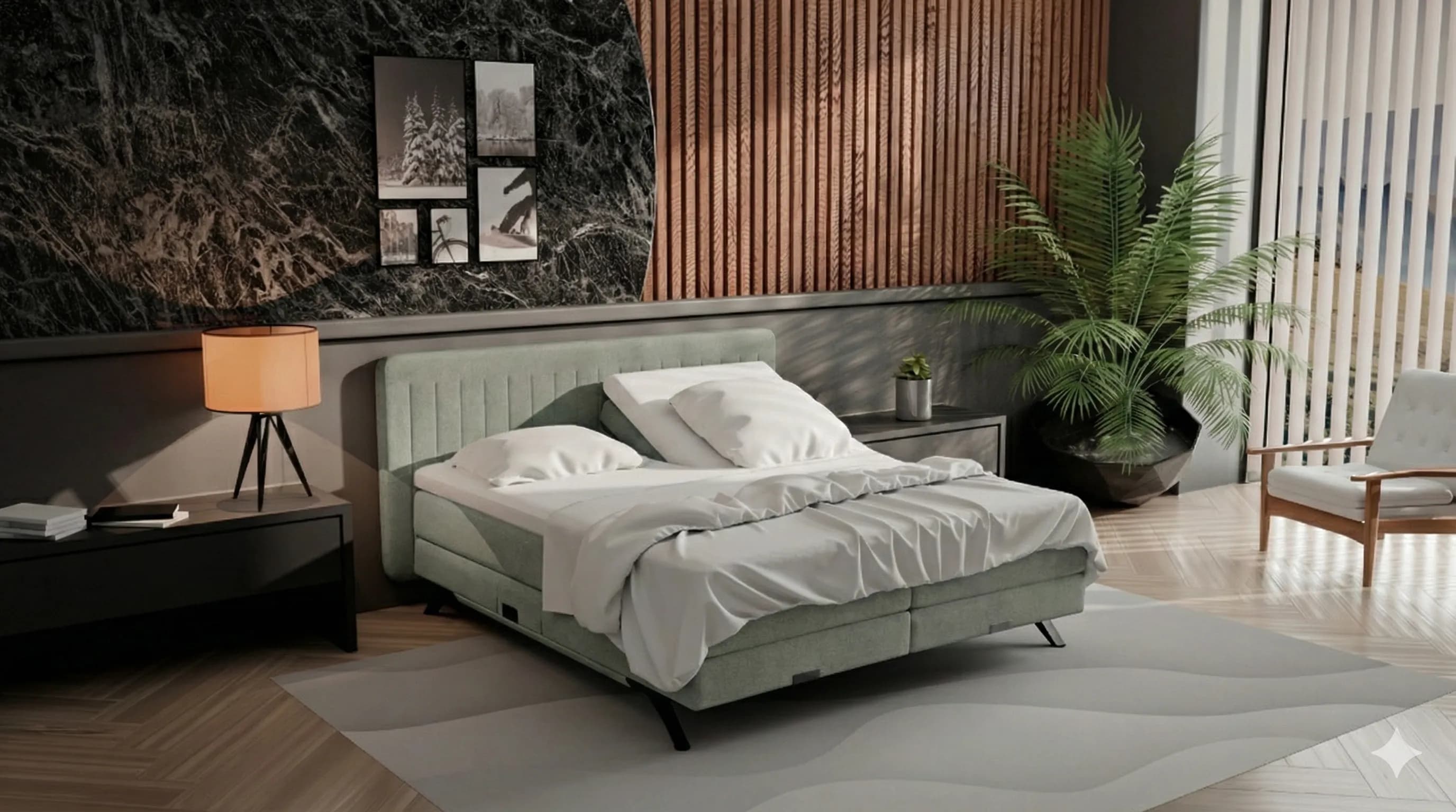 Boxspringbett BD1900 160/180x200 auf Wunsch mit Motor, Stoff beige, grau, grün