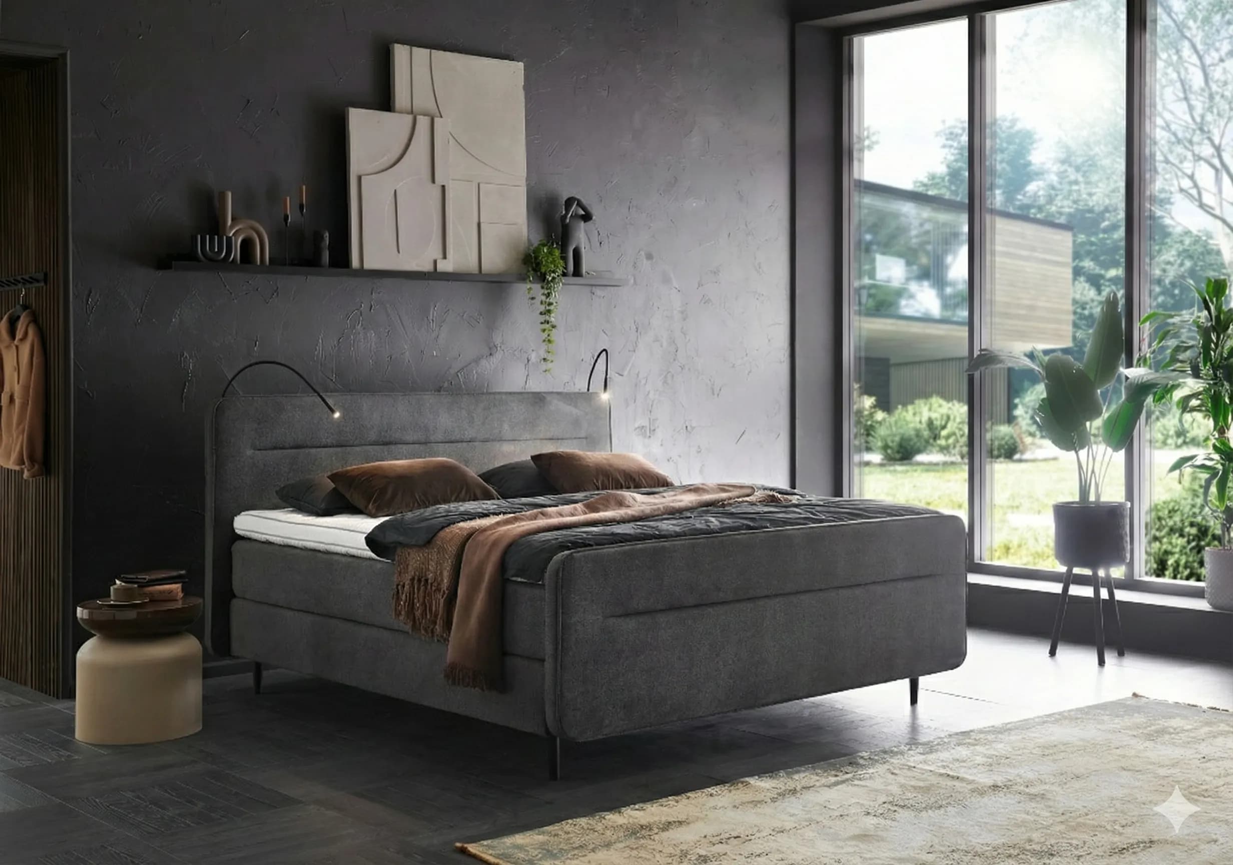 Boxspringbett (BD-3300), 160/180x200, 180x210, Stoff anthrazit, beige, grün, H2, H3