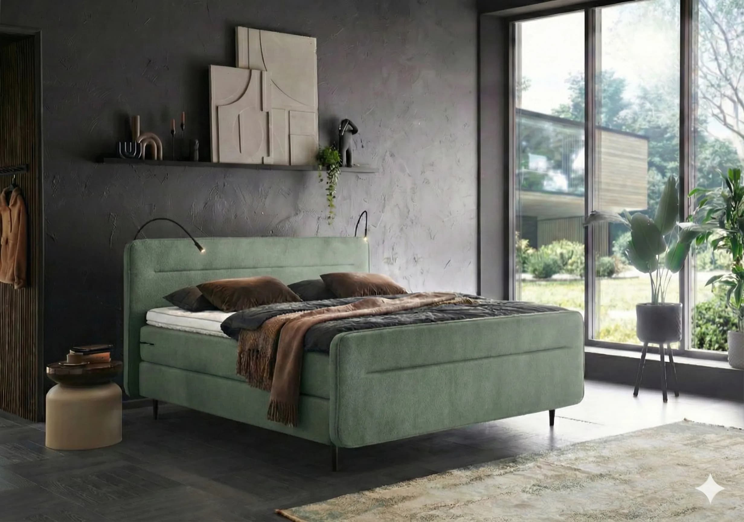 Boxspringbett (BD-3300), 160/180x200, 180x210, Stoff anthrazit, beige, grün, H2, H3