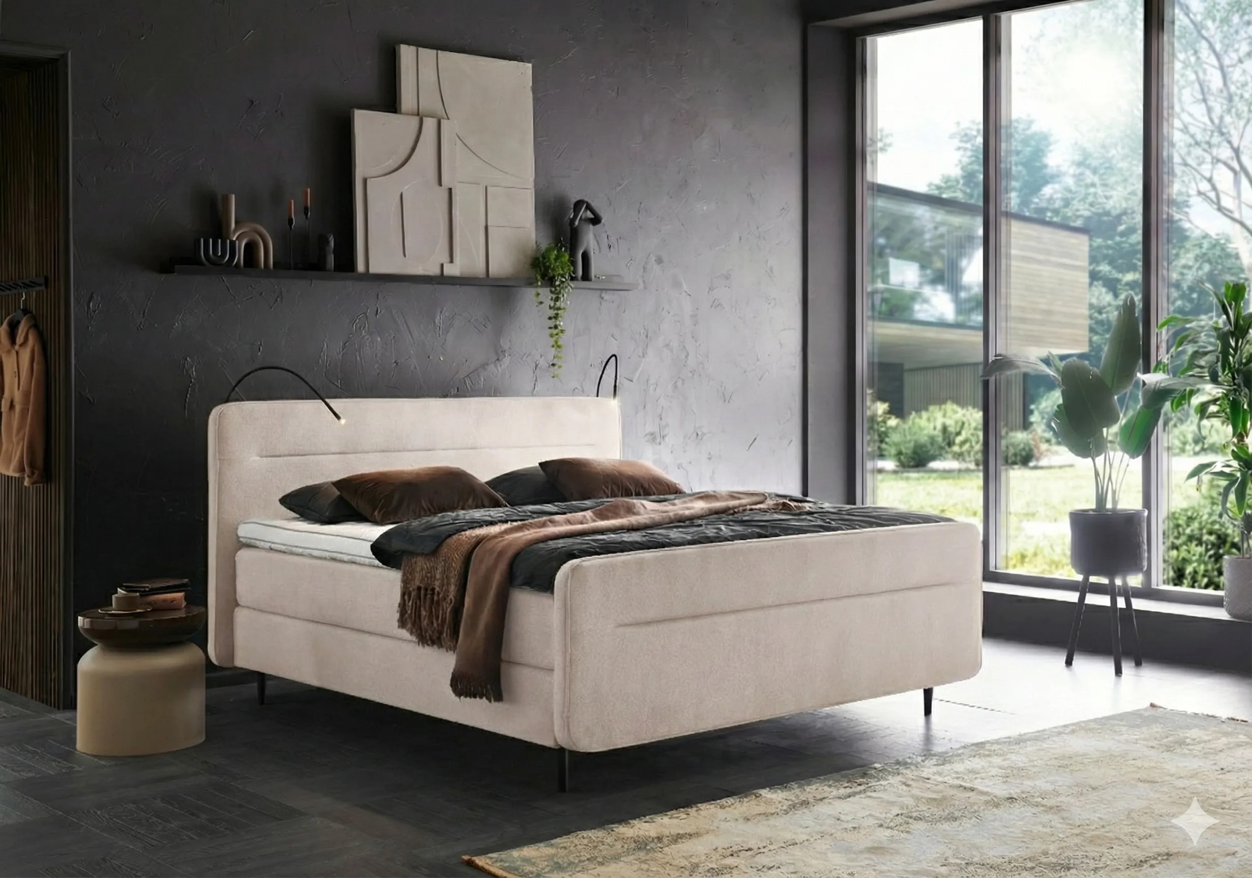 Boxspringbett (BD-3300), 160/180x200, 180x210, Stoff anthrazit, beige, grün, H2, H3