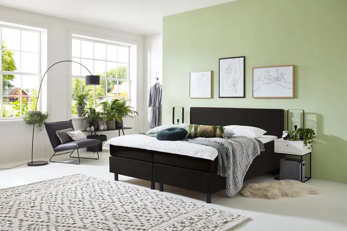 Boxspringbett Angebot 140x200/180x200 (BD-100) – Stoff schwarz, H2, schnell lieferbar