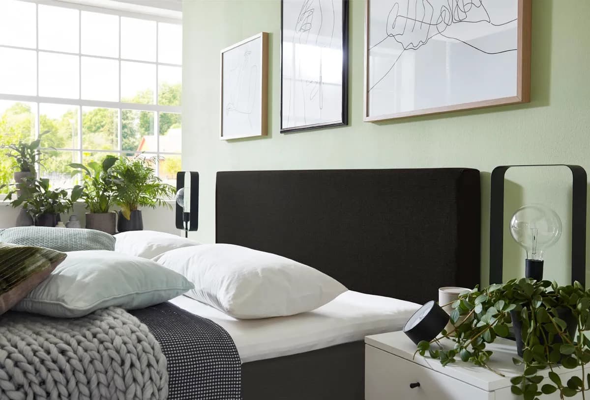 Boxspringbett Angebot 140x200/180x200 (BD-100) – Stoff schwarz, H2, schnell lieferbar