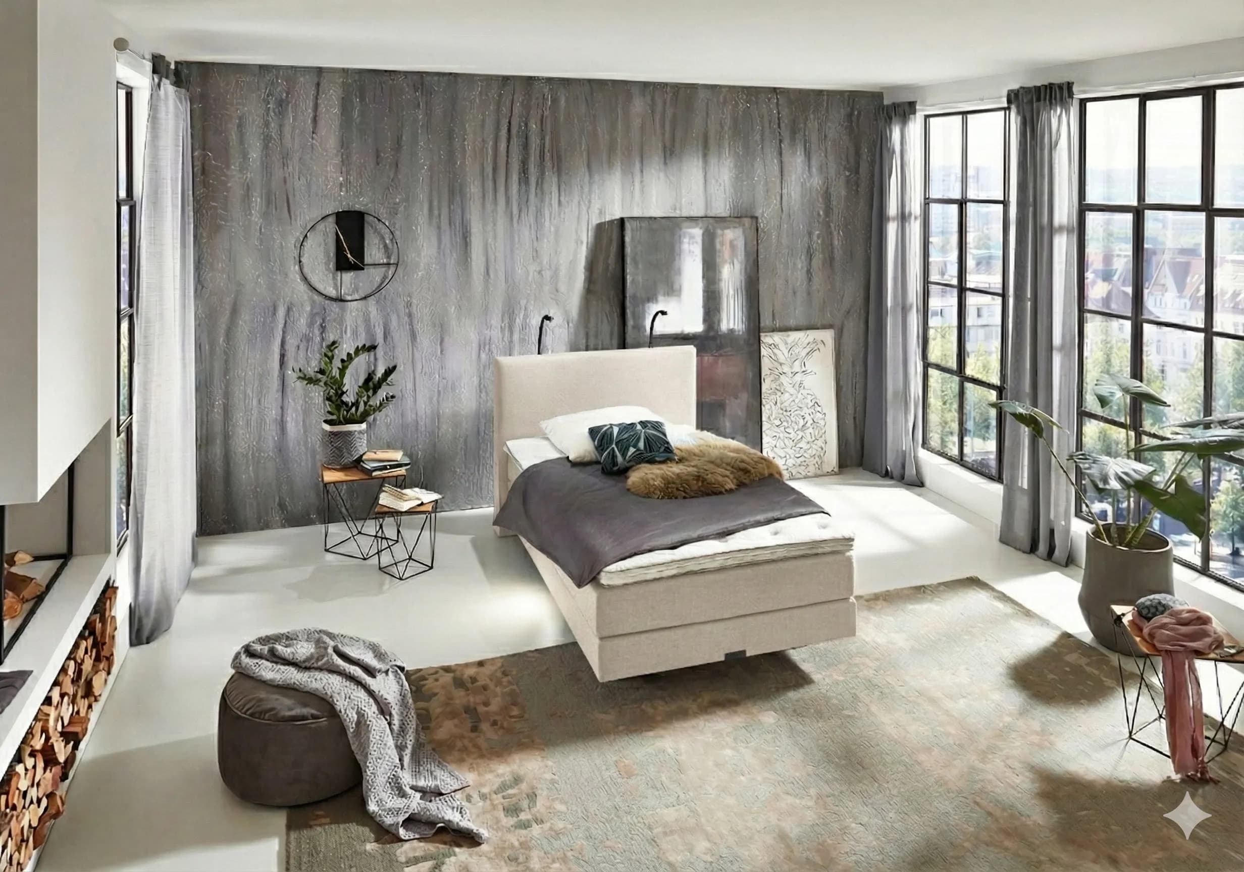 Senioren Boxspringbett 120x200 (BD-1150), Stoff beige, anthrazit, grau, mit Motor, H2, H3