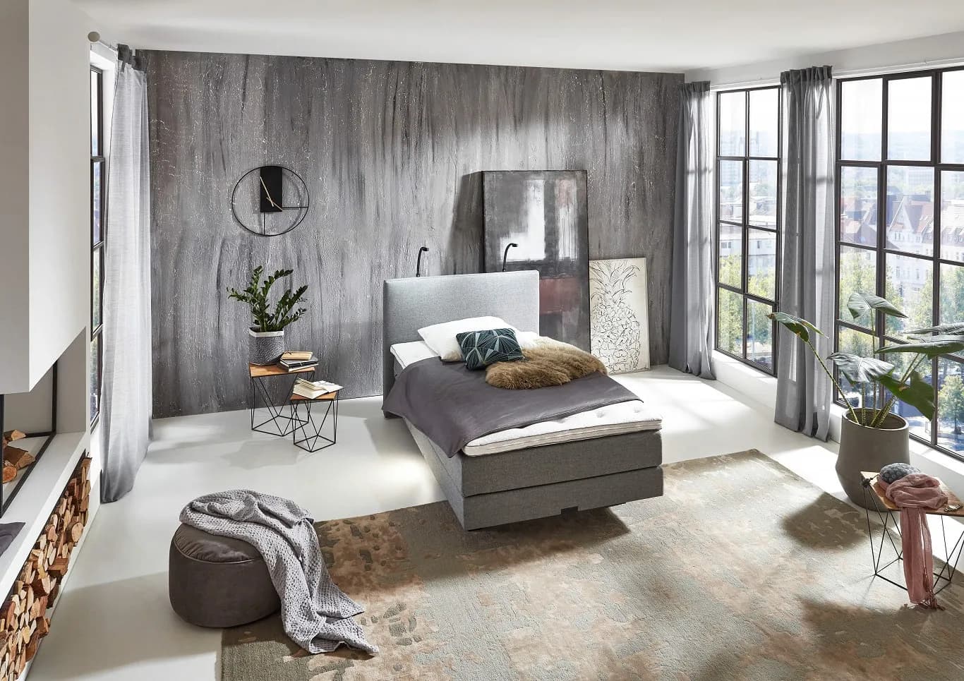 Senioren Boxspringbett 120x200 (BD-1150), Stoff beige, anthrazit, grau, mit Motor, H2, H3