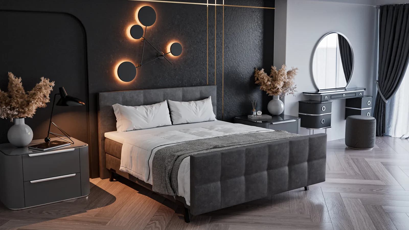 Premium Boxspringbett 160/180x200 oder 180x210 (auf Wunsch mit Motor), Kunstleder anthrazit, grau, grün, H2, H3