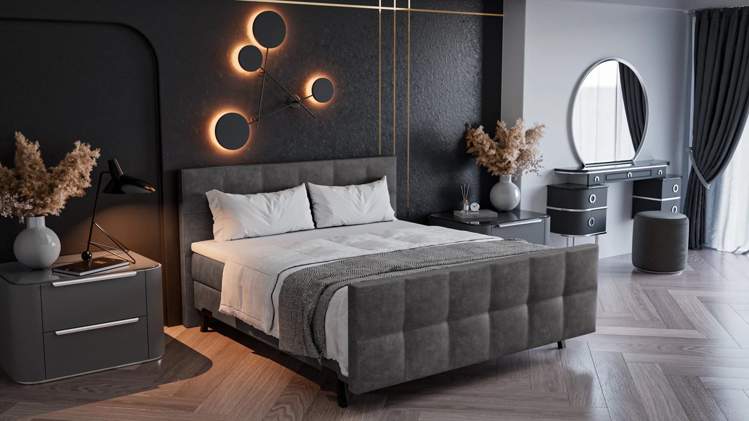 Premium Boxspringbett 160/180x200 oder 180x210 (auf Wunsch mit Motor), Kunstleder anthrazit, grau, grün, H2, H3