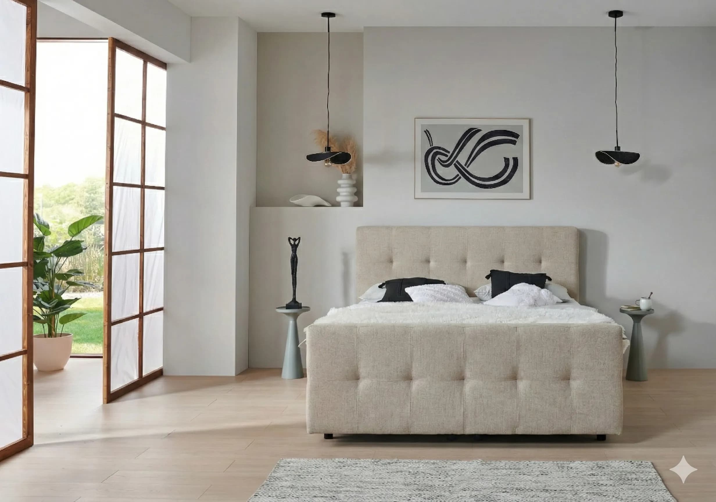 Boxspringbett BD-300 mit Bettkasten 140/160/180x200 Stoff grau/beige, H3, schnell lieferbar