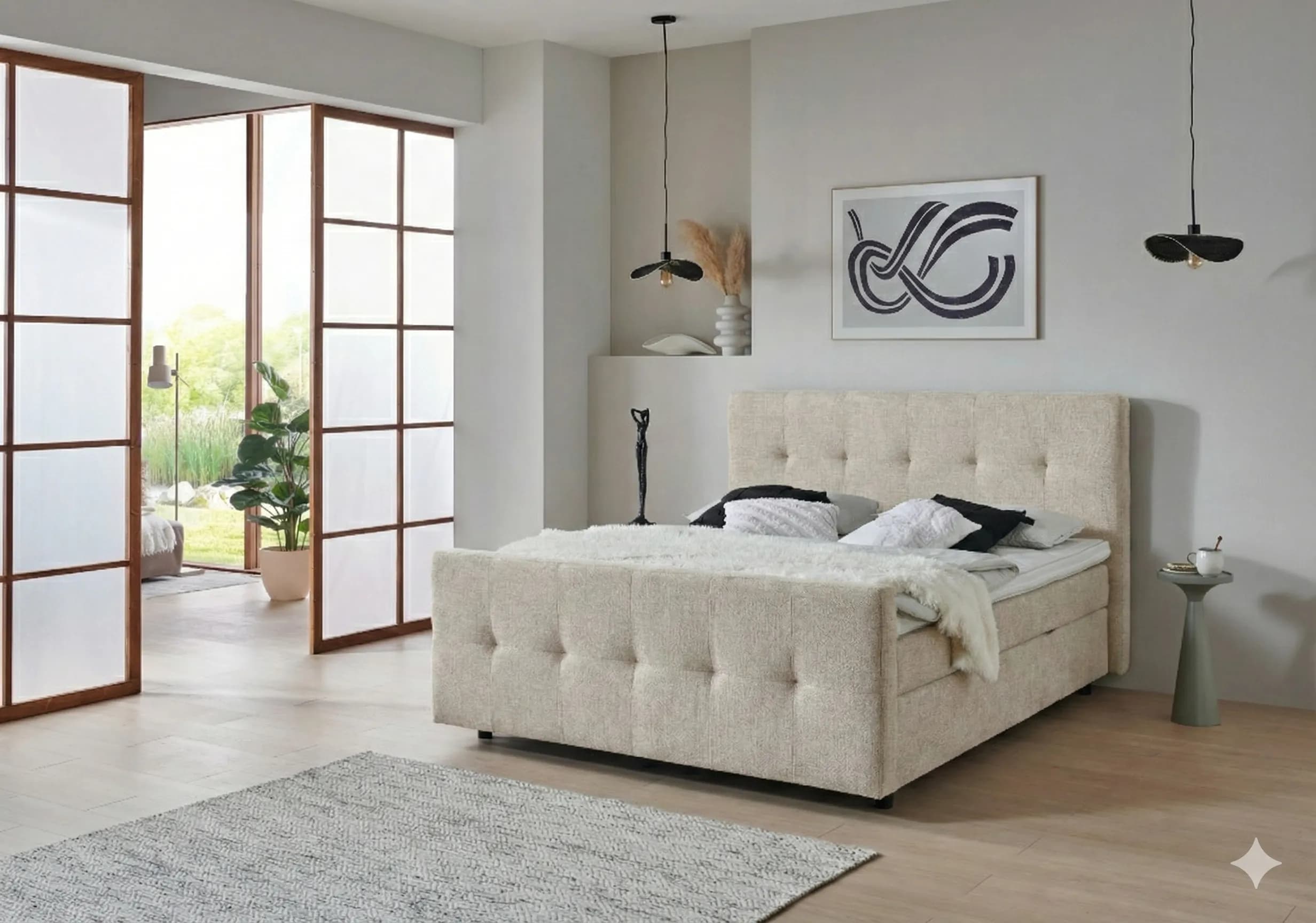 Boxspringbett BD-300 mit Bettkasten 140/160/180x200 Stoff grau/beige, H3, schnell lieferbar