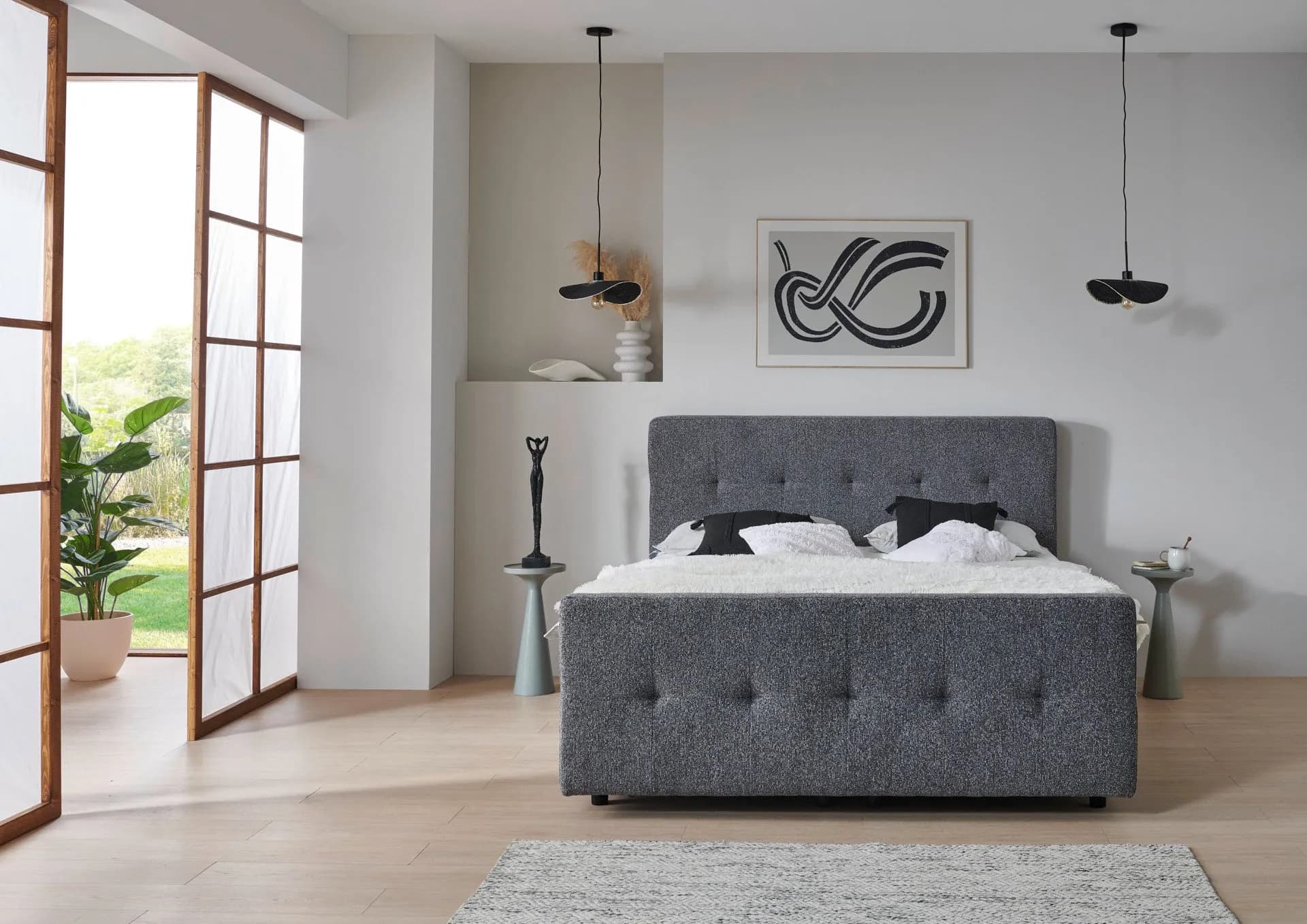 Boxspringbett BD-300 mit Bettkasten 140/160/180x200 Stoff grau/beige, H3, schnell lieferbar