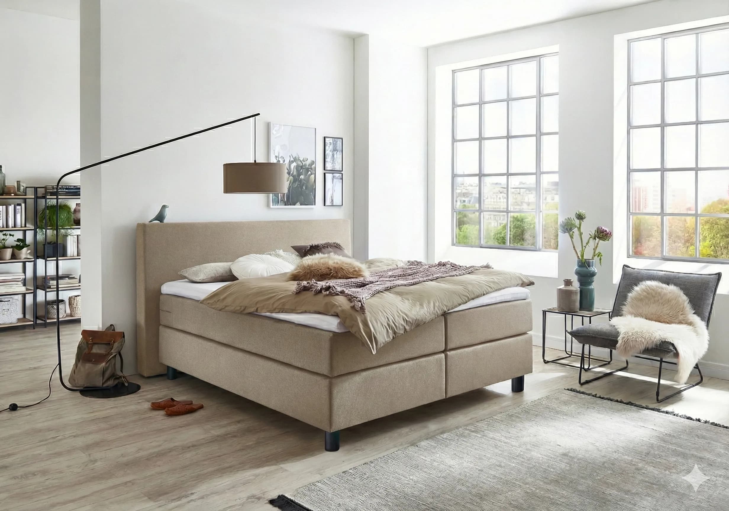Boxspringbett (BD-600) 140/160/180x200 Stoff anthrazit & beige, H3